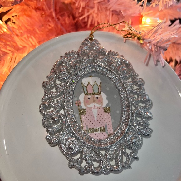 Custom pink pastel Nutcracker ornament silver embellished sparkling pink vintage - Picture 5 of 6